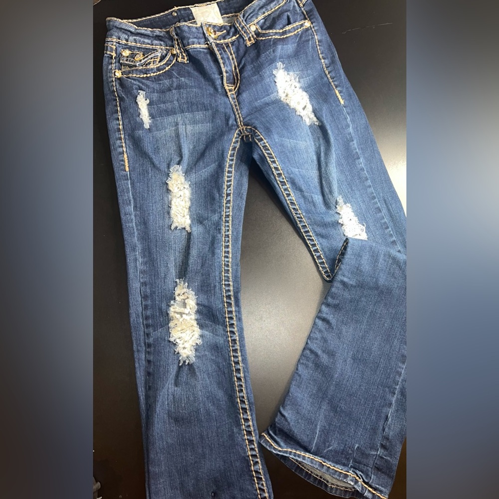L.A. Idol Blue Distressed Flare Jeans